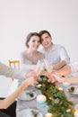 Bride And Groom Enjoying Meal At Wedding Reception Royalty Free Stock Photo