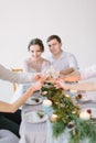 Bride And Groom Enjoying Meal At Wedding Reception Royalty Free Stock Photo