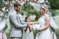 The bride and groom exchange vows and wedding rings at the wedding ceremony. selective focus. Royalty Free Stock Photo