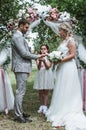 The bride and groom exchange vows and wedding rings at the wedding ceremony. selective focus. Royalty Free Stock Photo