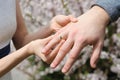 Bride and groom exchanging wedding rings Royalty Free Stock Photo