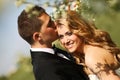 Bride and groom on the fields Royalty Free Stock Photo