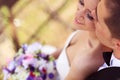 Bride and groom on the fields Royalty Free Stock Photo