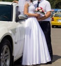 Bride and groom in front of wedding car Royalty Free Stock Photo
