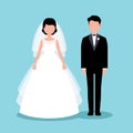 Stock Vector Illustration of a flat style bride and groom newlyweds in full length Royalty Free Stock Photo