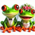 bride and groom getting married illustration of a funny red eyed tree frog