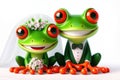 bride and groom getting married illustration of a funny red eyed tree frog