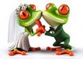 bride and groom getting married illustration of a funny red eyed tree frog