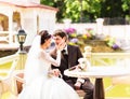 Bride and groom having a romantic moment on their Royalty Free Stock Photo