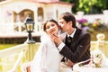 Bride and groom having a romantic moment on their Royalty Free Stock Photo