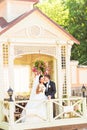 Bride and groom having a romantic moment on their Royalty Free Stock Photo