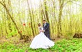 Bride and groom having a romantic moment on their wedding day outdoor Royalty Free Stock Photo