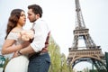 Bride and groom having a romantic moment on their wedding day in Paris Royalty Free Stock Photo