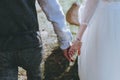 bride and groom hold hands. Hands close up Royalty Free Stock Photo