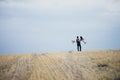 The bride and groom hold hands, hug each other and walk in the park. wedding Royalty Free Stock Photo