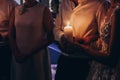 Bride and groom holding candle light at wedding ceremony. candle Royalty Free Stock Photo