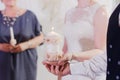 bride and groom holding a candle in their hands at the wedding Royalty Free Stock Photo