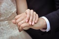 Bride and groom holding hands