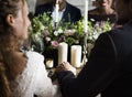 Bride and Groom Holding Hands Each Other on Wedding Reception Royalty Free Stock Photo