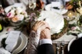 Bride and Groom Holding Hands Each Other on Wedding Reception Royalty Free Stock Photo