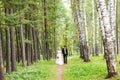 Bride and groom holding hands outdoors Royalty Free Stock Photo