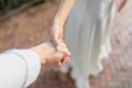 Bride groom holding hands on the wedding day Royalty Free Stock Photo