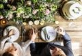 Bride and Groom Holding Hands on Wedding Reception Royalty Free Stock Photo