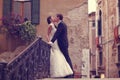 Bride and groom kissing