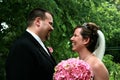 Bride and groom laughing