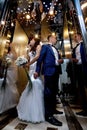 Bride and groom in lift Royalty Free Stock Photo