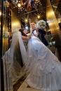 Bride and groom in lift Royalty Free Stock Photo