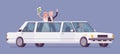 Bride and groom in limousine on wedding ceremony Royalty Free Stock Photo