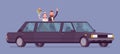 Bride and groom in limousine on wedding ceremony Royalty Free Stock Photo