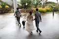 Bride and groom on location with their wedding photographer