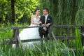 Bride and groom looking at each other in nature Royalty Free Stock Photo