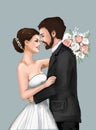 Bride and Groom Marriage Ceremony Marriage greeting card, invitation, love, love story, woman, female, illustration, paiting, dra