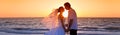 Bride and Groom Married Couple Kissing Sunset Beach Wedding Royalty Free Stock Photo