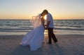 Bride and Groom Married Couple Sunset Beach Wedding Royalty Free Stock Photo