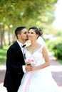 Bride and Groom in natural park Royalty Free Stock Photo