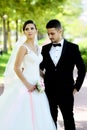 Bride and Groom in natural park Royalty Free Stock Photo