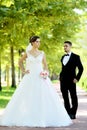 Bride and Groom in natural park Royalty Free Stock Photo