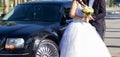 Bride and groom near car Royalty Free Stock Photo