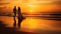 Bride and groom, newlyweds, honeymoon on the beach sunset