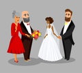 Bride, Groom with Parents Vector Design Element Royalty Free Stock Photo