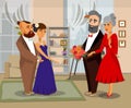 Bride, Groom with Parents Vector Illustration Royalty Free Stock Photo