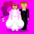 The bride and groom on a pink background