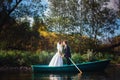 Bride and Groom in the Pleasure Boat Royalty Free Stock Photo