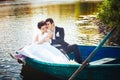 Bride and Groom in the Pleasure Boat Royalty Free Stock Photo