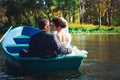 Bride and Groom in the Pleasure Boat Royalty Free Stock Photo