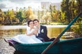 Bride and Groom in the Pleasure Boat Royalty Free Stock Photo